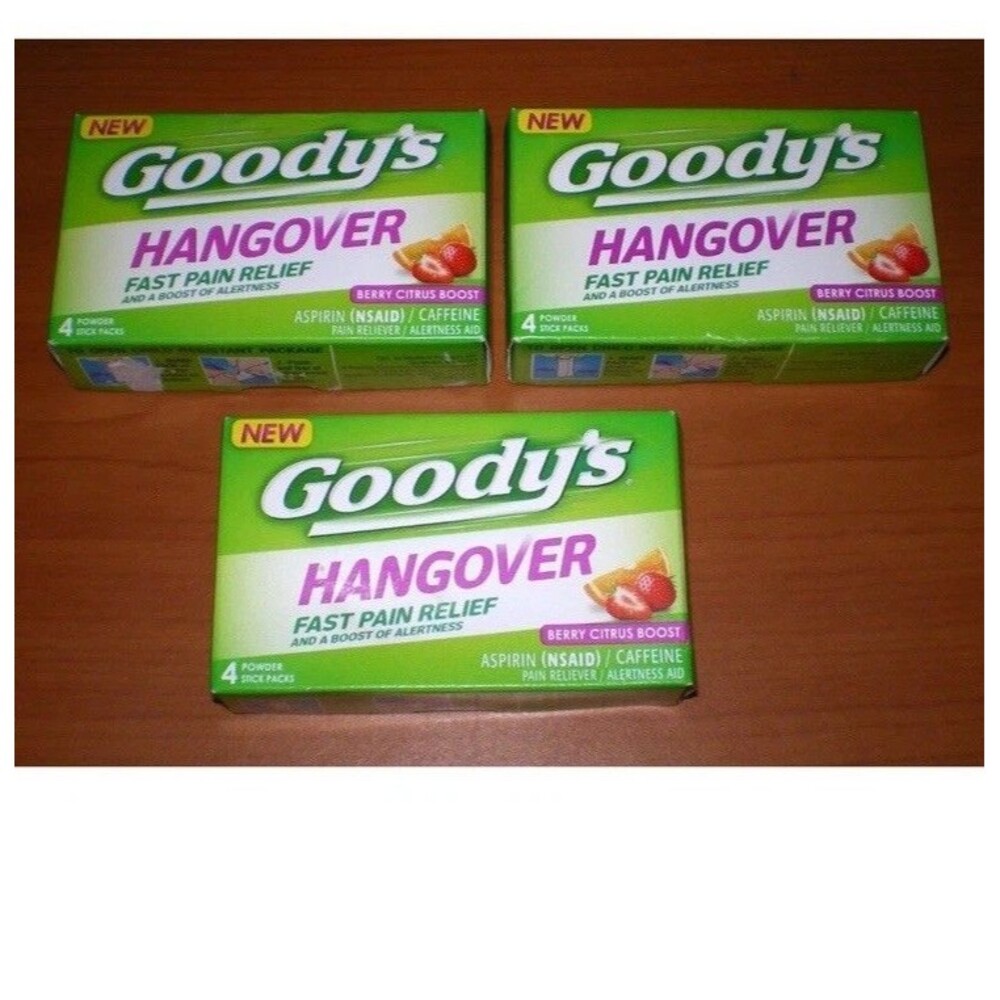 3 Goodys HANGOVER Pain Relief Berry Citrus Boost Powder 4 Sticks x 3 * New 2026